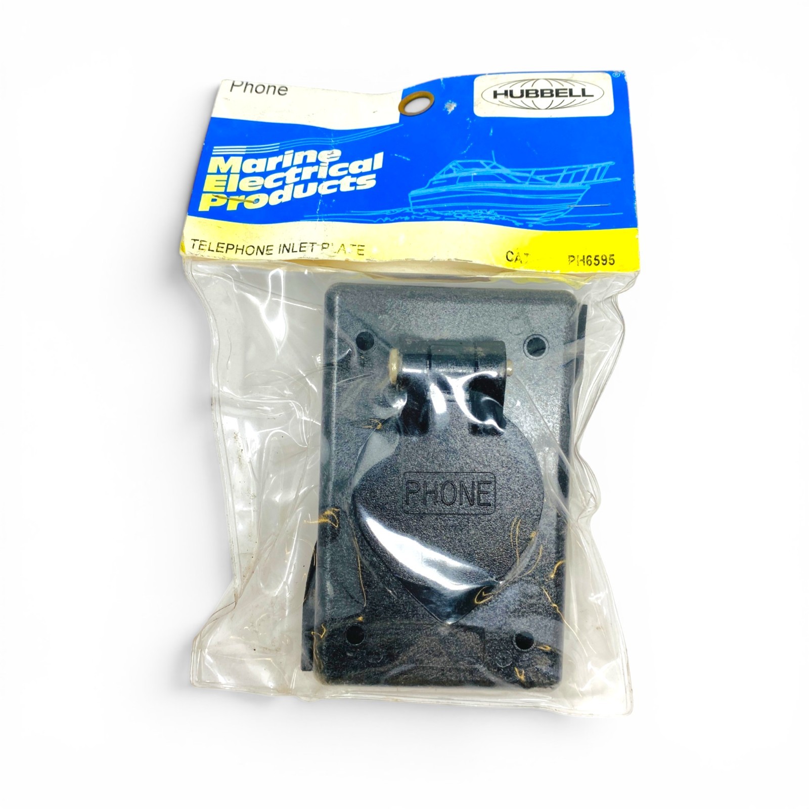 Hubbell Marine PH6595 Telephone Inlet Plate Black New Old Stock NOS