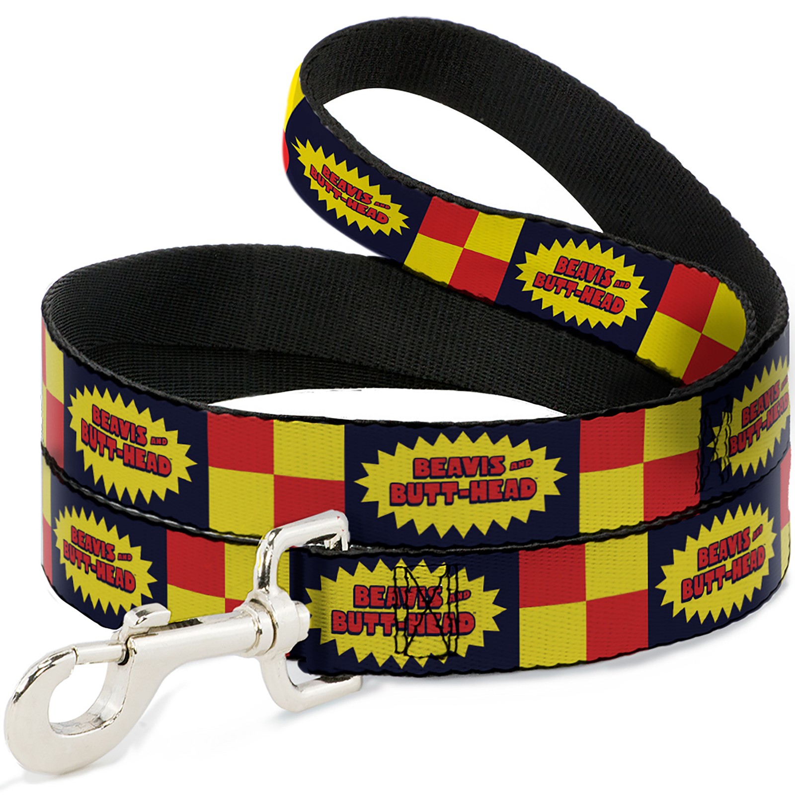 Dog Leash 6-FEET BEAVIS AND BUTT-HEAD Title Logo Checker Black/Red/Yellow WIDE 1