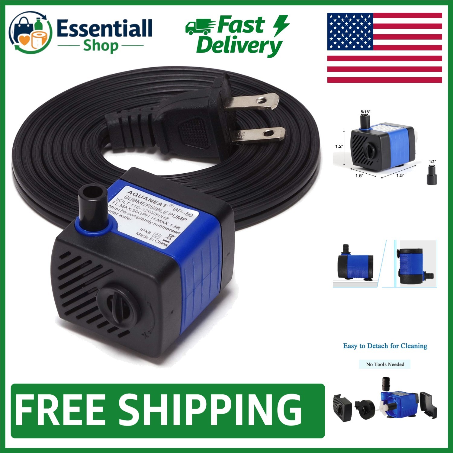 Compact 50GPH Submersible Pump with Adjustable Flow for Aquariums & Hydroponics
