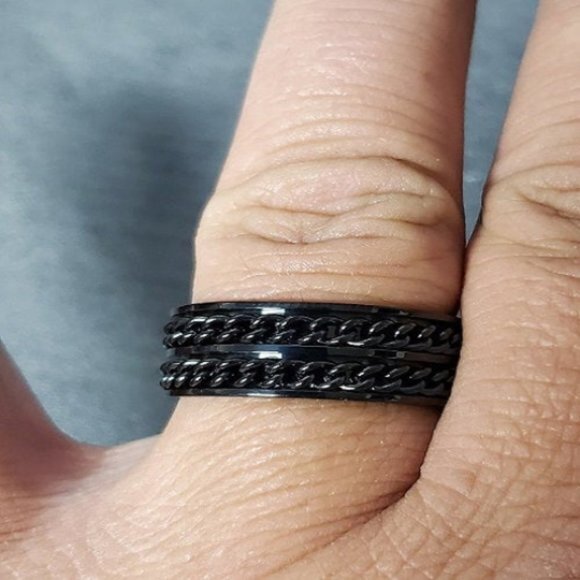 Men's Black Double Chain Spinner Promise Ring - Men's Anxiety Ring