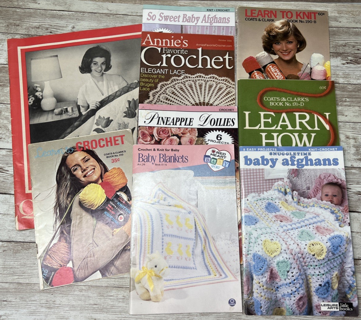 Lot of 9 Vintage Crocheting / Knitting / Quilting Books & Booklets - 60s to 80s