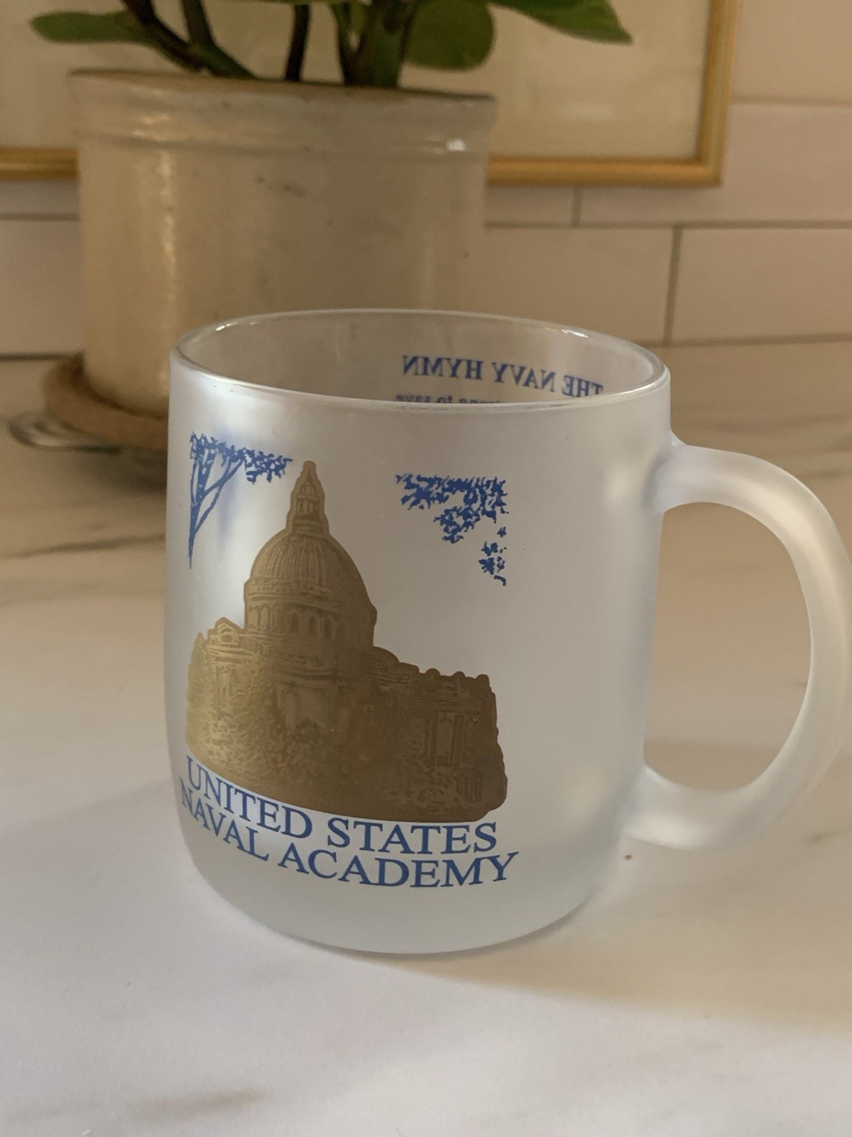 ✨USNA United States NAVY Naval Academy Frosted Mug Hymn Prayer Gold Chapel Dome✨