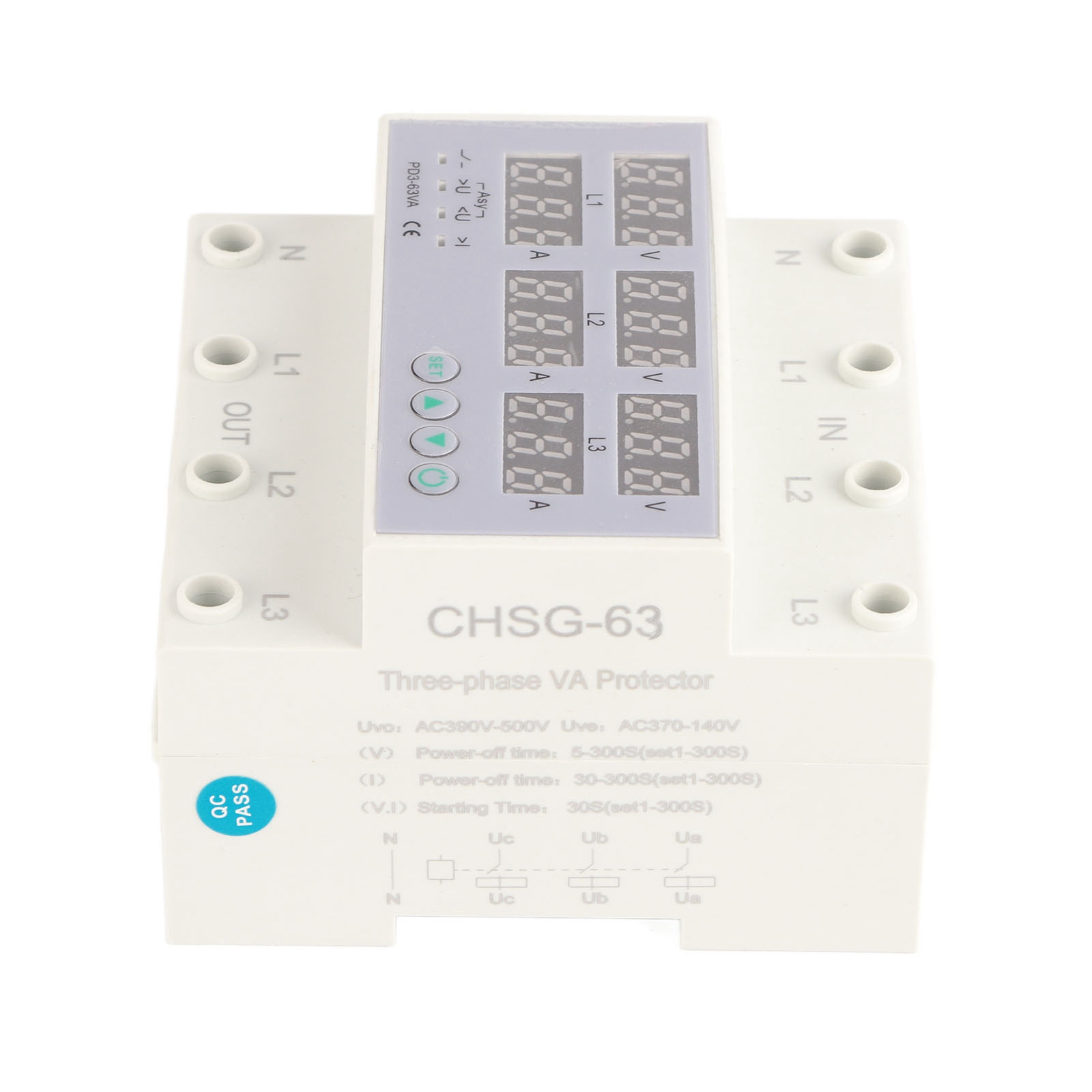 3 Phase DIN Rail Voltmeter Ammeter Automatic Overvoltage Protector 63A Part