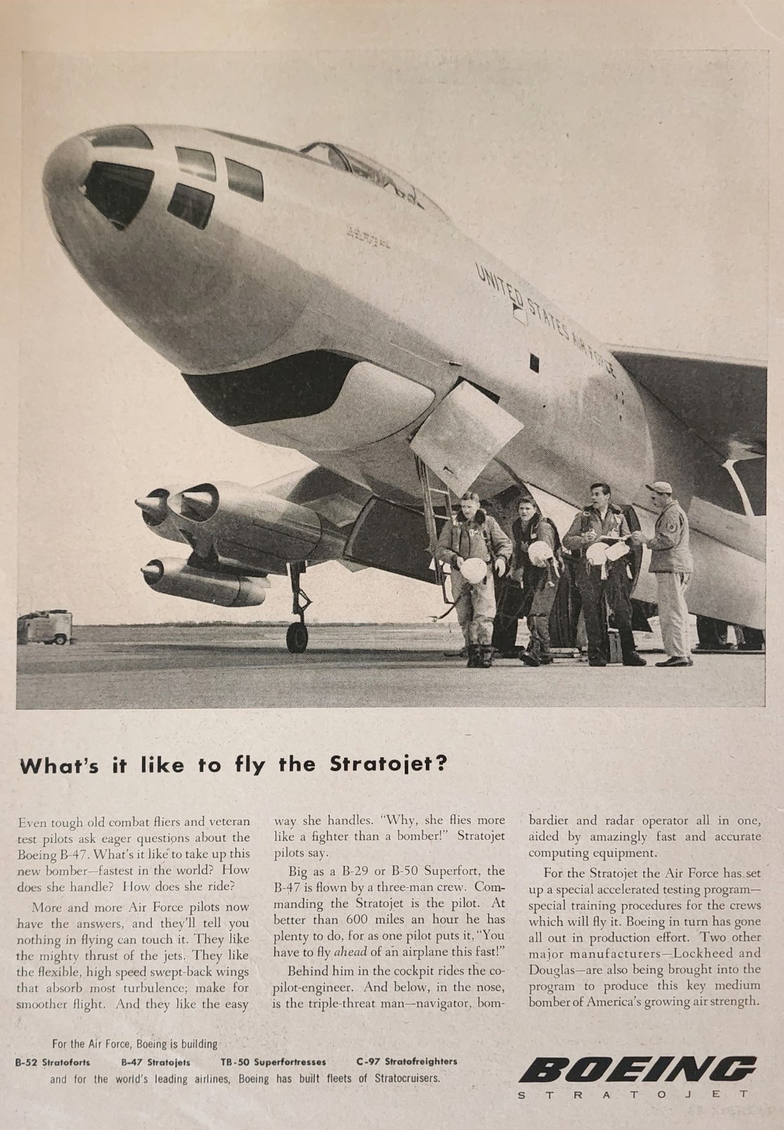 Boeing B-47 B 47 Aviation Picture Magazine Ad Original Vtg Wall Art Fly One