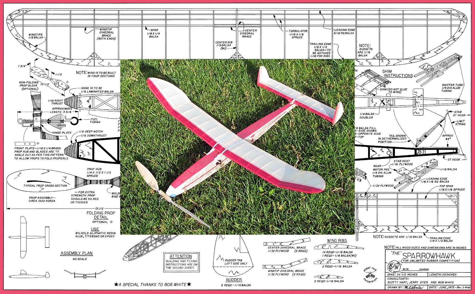 R&N Model Airplane Plans (FF): Sparrowhawk 34½" Wingspan Unlimited Rubber-Power