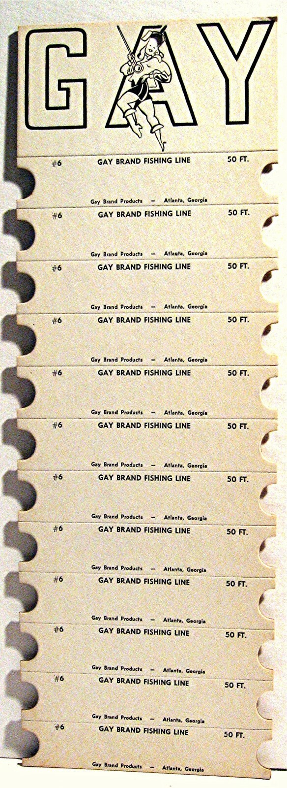 Vintage Gay Brand Fishing Line Display Card Atlanta Georgia Old Store Stock