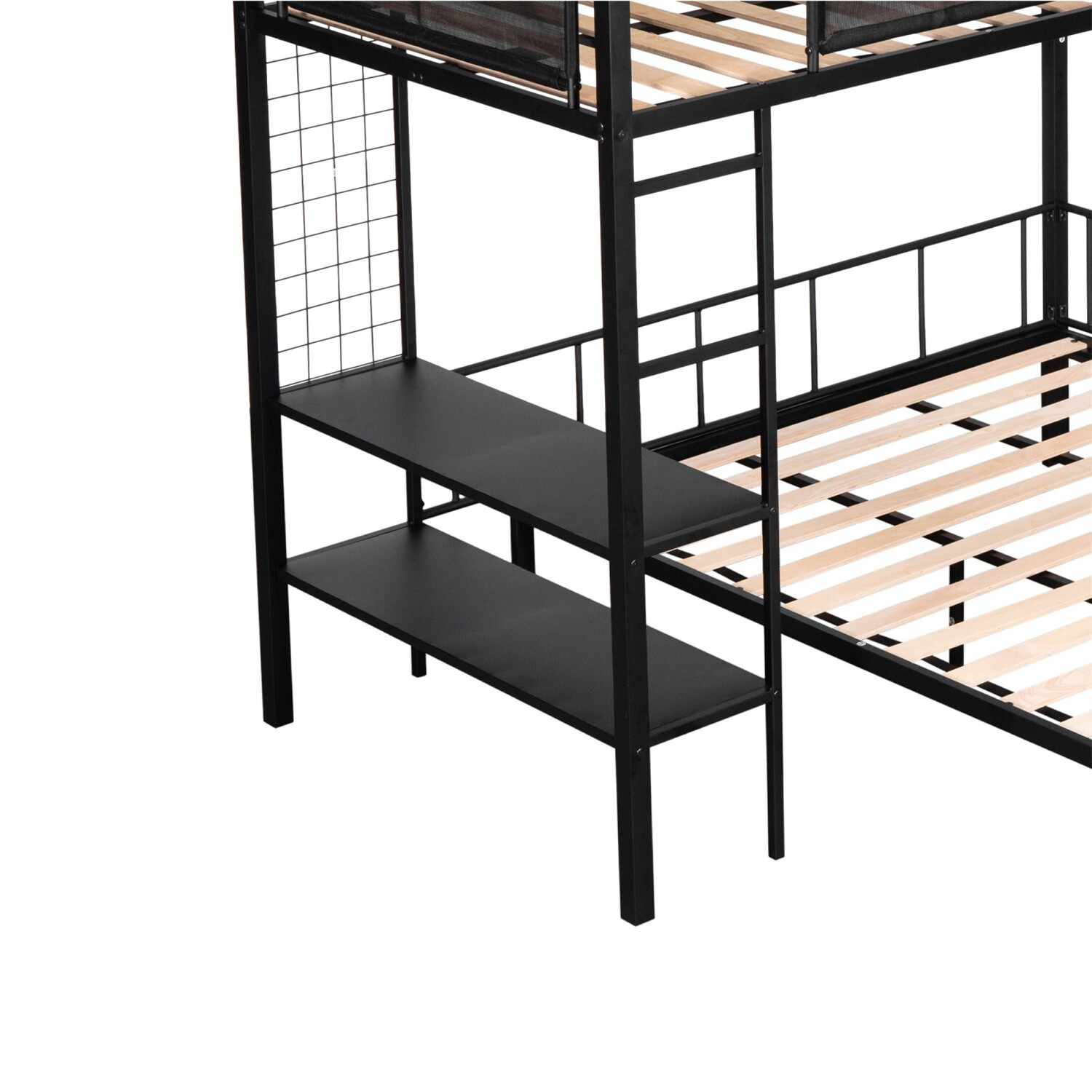 Twin Over Full Bunk Bed Metal Bed Frame with Storage Shelves Black US