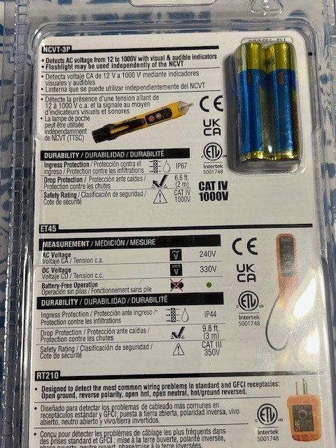 Klein Tools 3 Piece AC/DC Voltage Outlet Tester Electrical Test Kit ET45KIT3