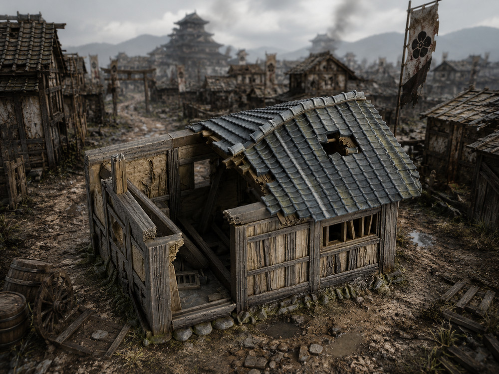 Japanese Samurai Ruined House  28mm Terrain – Feudal Japan Scenery