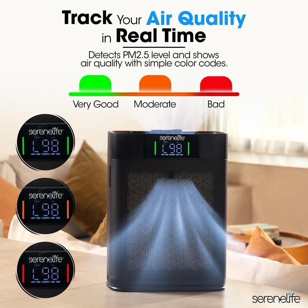 SereneLife High-Performance Air Purifier with Sleep Mode, Automatic Mode (Black)