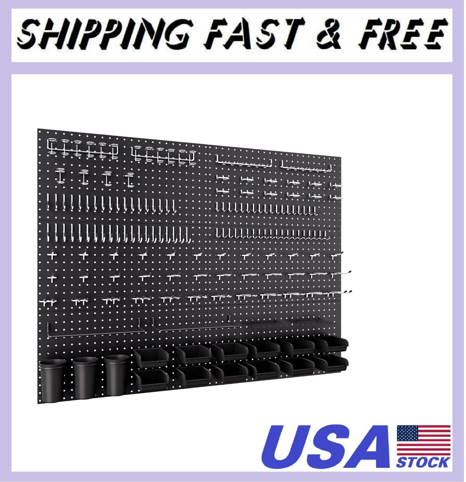 48x36 Inch Metal Peg Board Kit with 1/4" Pegboard Hooks Accessories, 6PCS