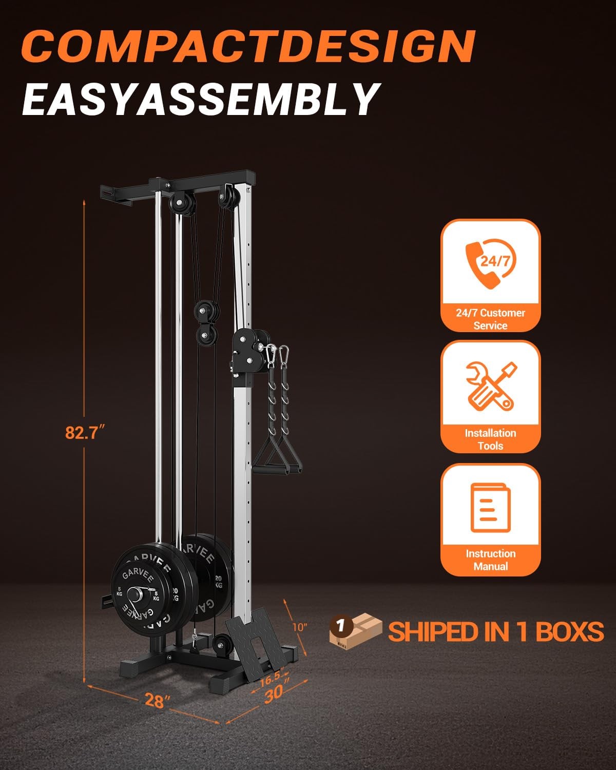 Wall Mount Cable Machine, LAT Pulldown Machine w/ 19 Position Dual Pulley System