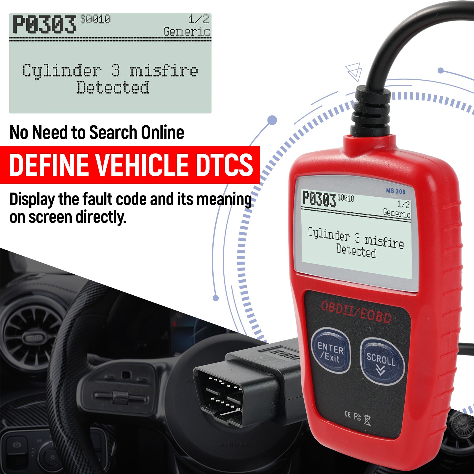 OBD2 Scanner Car Check Engine Fault Diagnostic Tool OBD Code Reader Automotive .