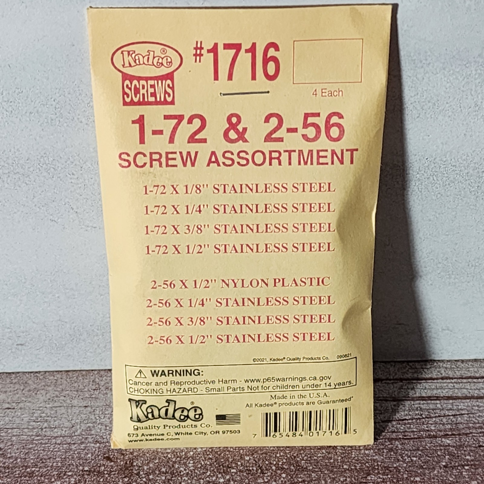 Kadee Quality 1716 1-72 & 2-56 Screw Assortment - 0-48 Metal and 0-80 Stainless