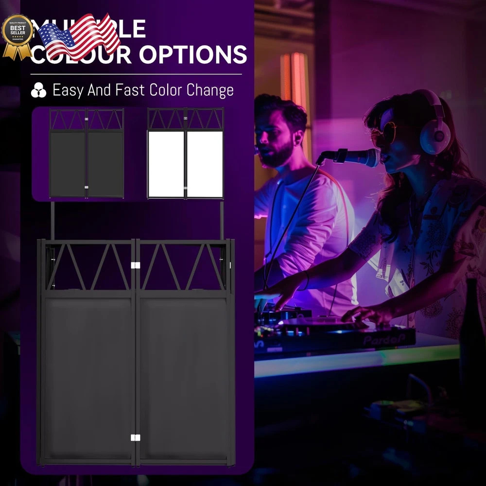 Portable DJ Booth,Foldable DJ Table Stand with Light Stand White & Black