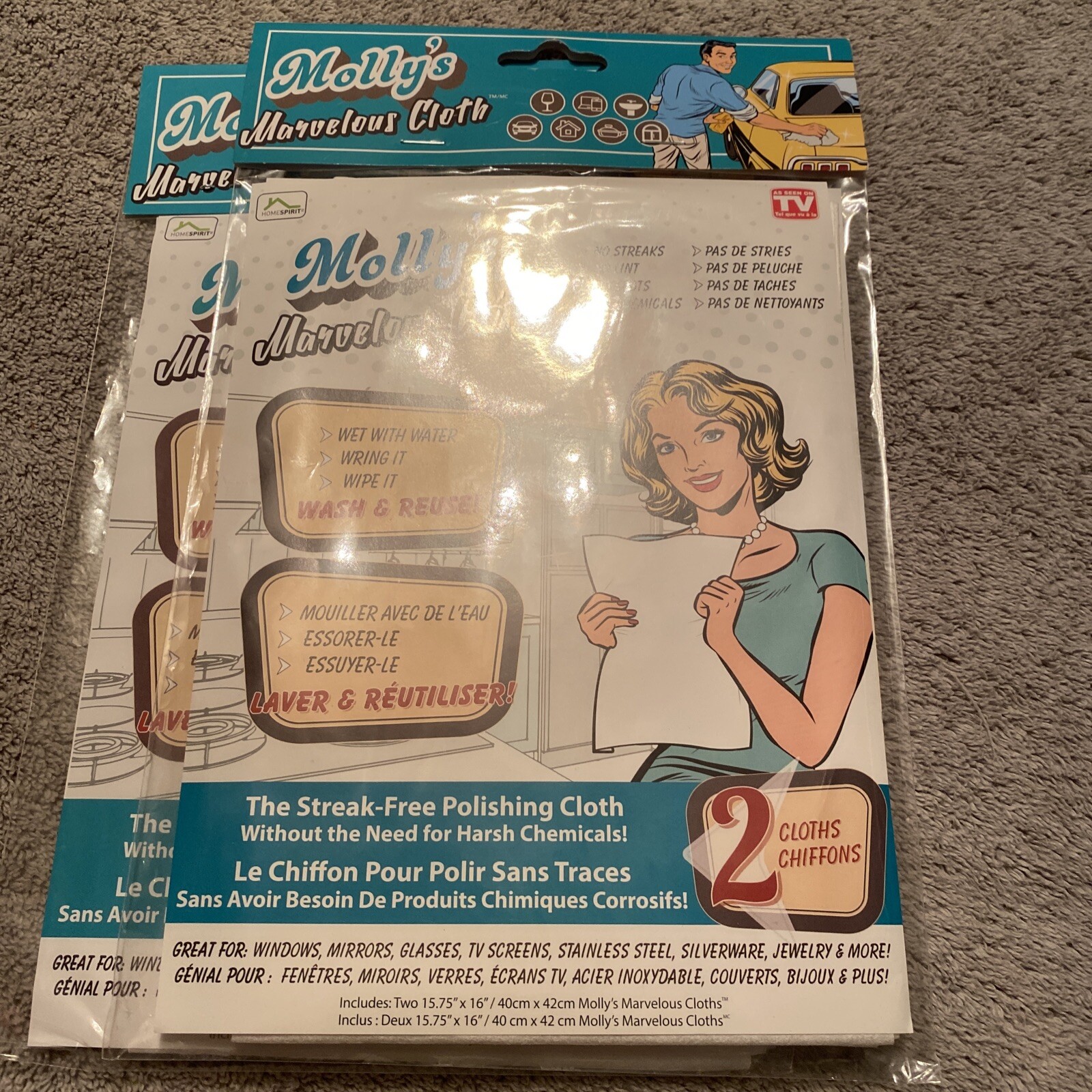 MOLLYS MARVELOUS CLOTH (2 Pk) Reusable Streak Free Shine - Brand New & SEALED