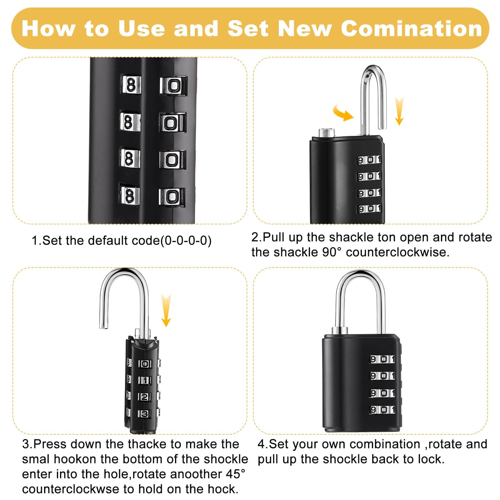 Kenning Combination Padlock 4 Digit Combination Lock Keys Locker Resetable