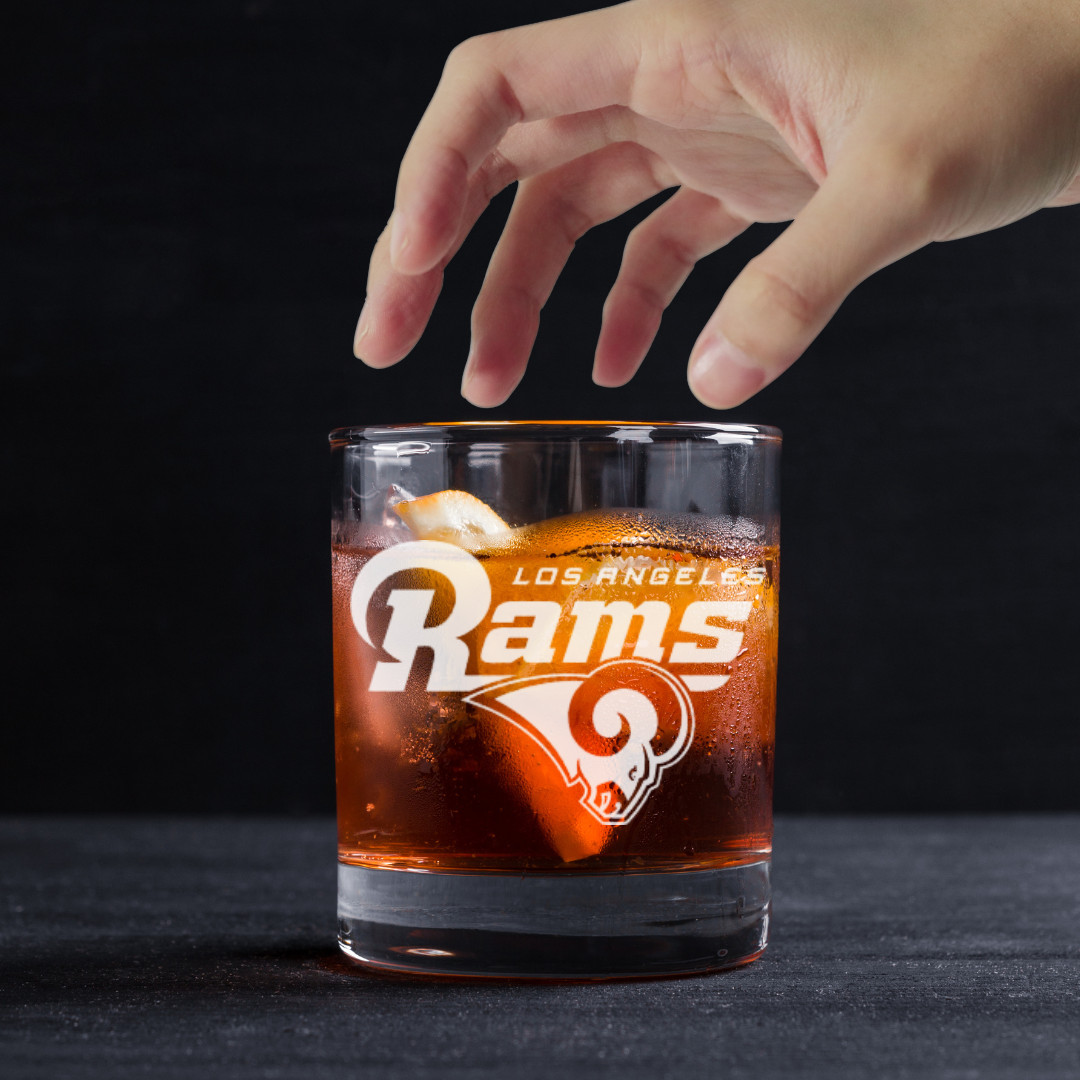 Custom Engraved Los Angeles Rams Whiskey Glass - 11 oz Rocks Glass