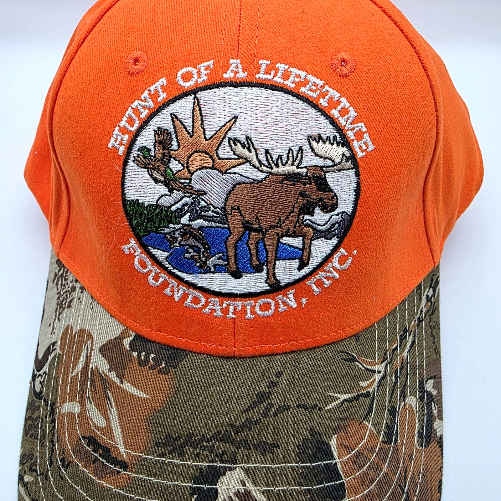 Blaze Orange Camo Hunting Cap Hat Adjustable Elk Logo Safety Bright