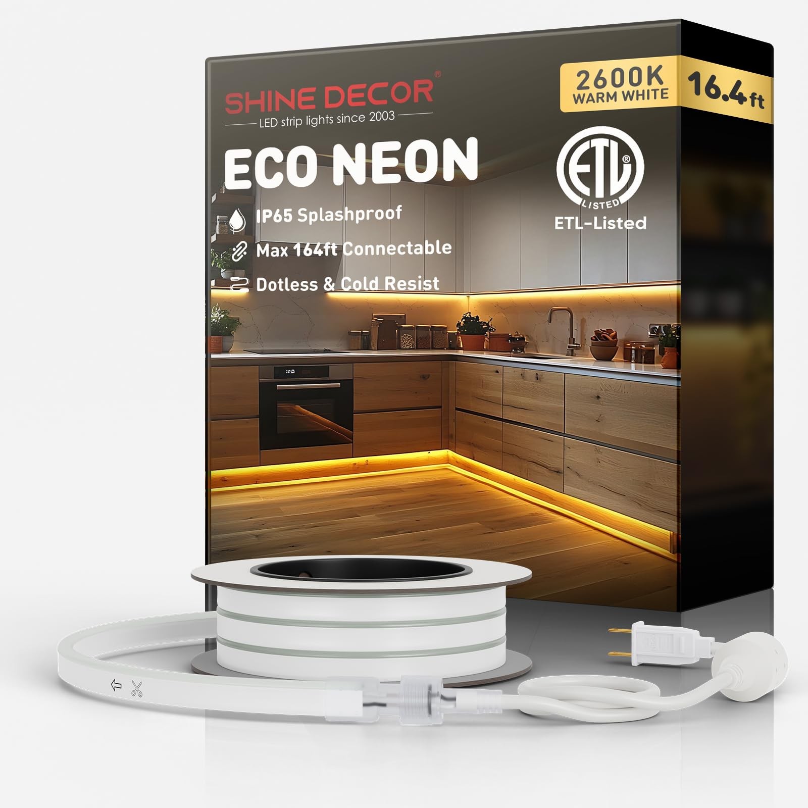 Shine Decor LED Rope Lights AC 120V, Connectable & 16.4 ft, Warm White