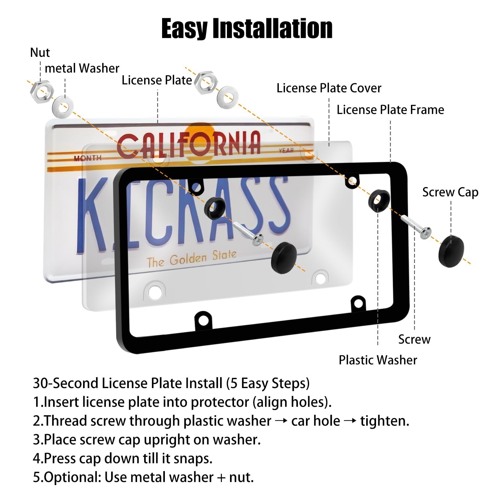 2pc gray License Plate Covers & Frames Auto Tag Shield Protector Front Rear