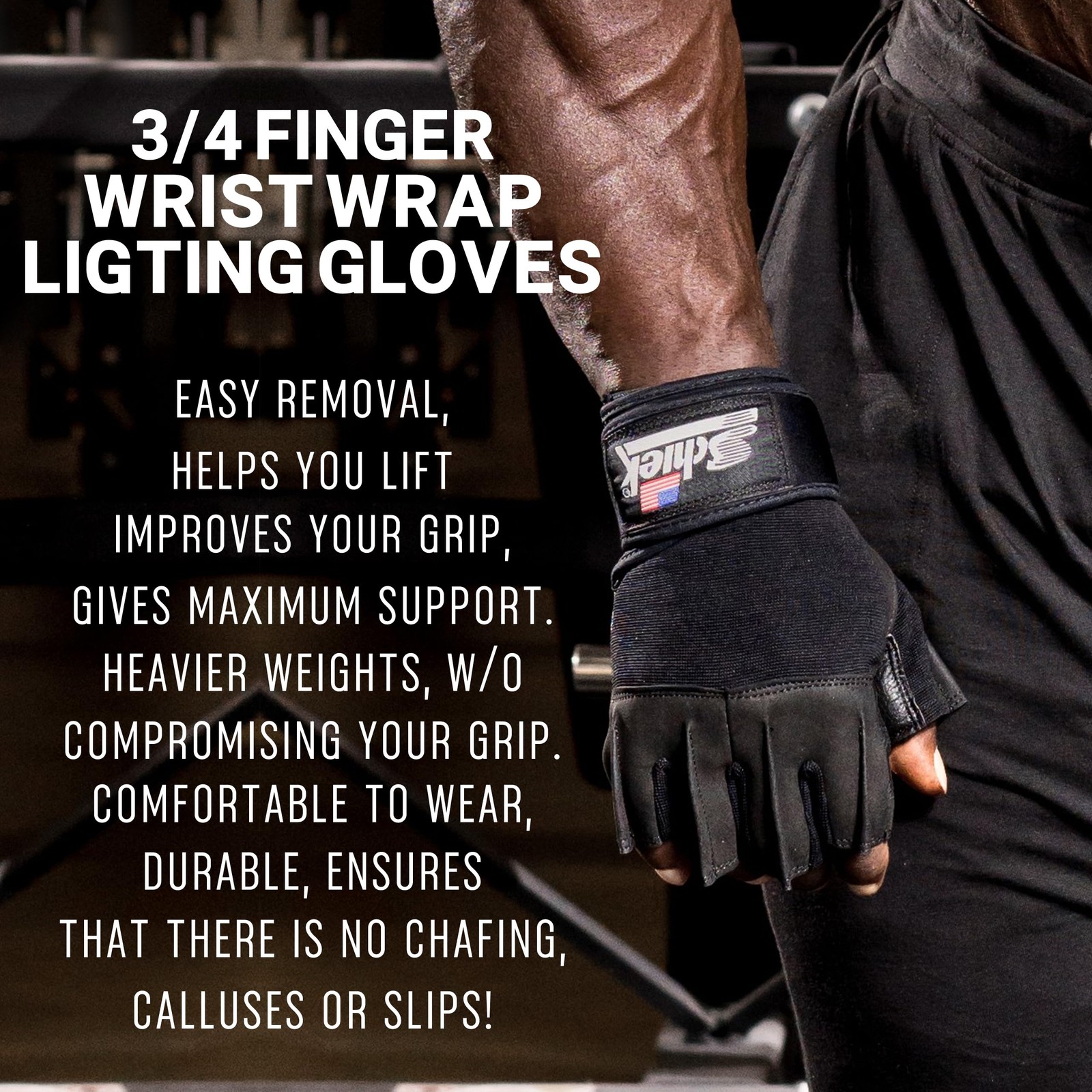 X Large Black Workout Gloves With Grip Padding Flexible Fit Wrist Support