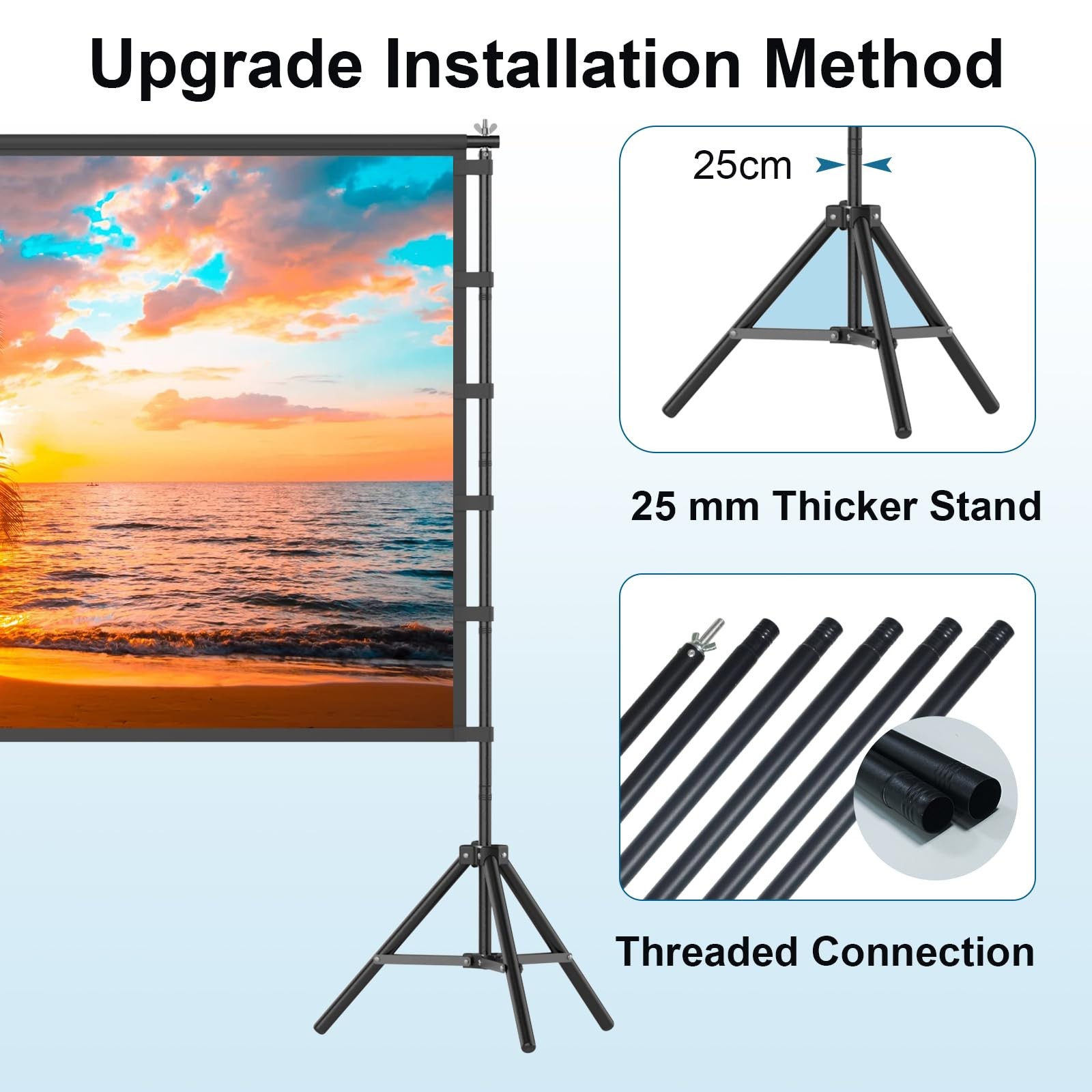120 Inch Outdoor Projector Screen with Stand, 25mm Threaded Frame
