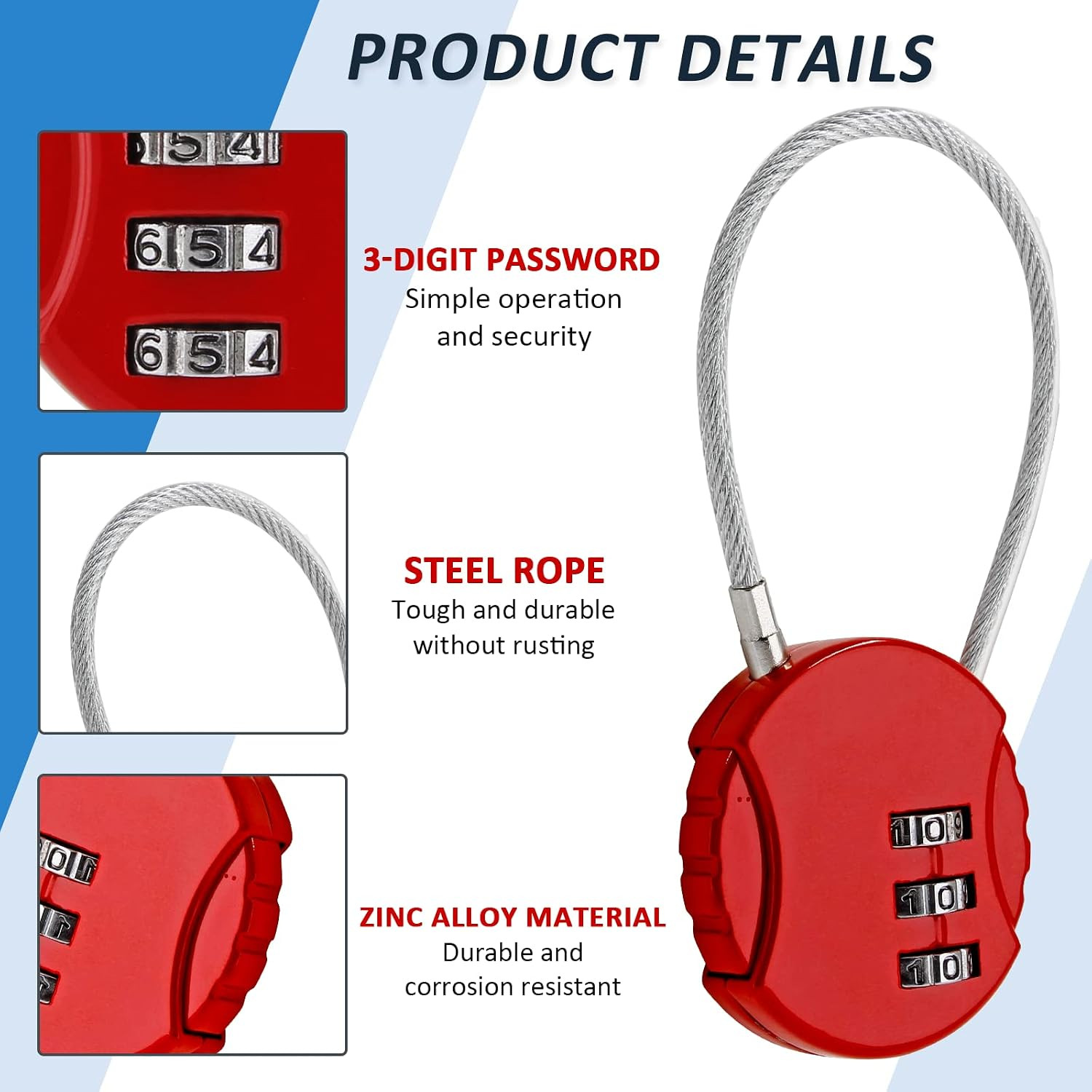 Litoexpe 6 Pcs Combination Lock, 3 Digit Outdoor Waterproof Padlock Code Lock Ca