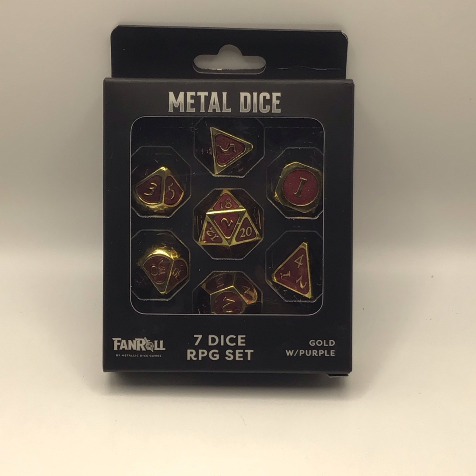 Fanroll Metallic Dice Gold W/Purple 7 Dice RPG Game