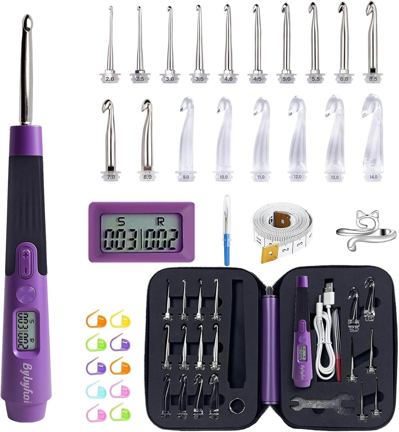 18 Sizes Lighted Crochet Hooks Set 2.0Mm~14.0Mm, Rechargeable Crochet Hook with