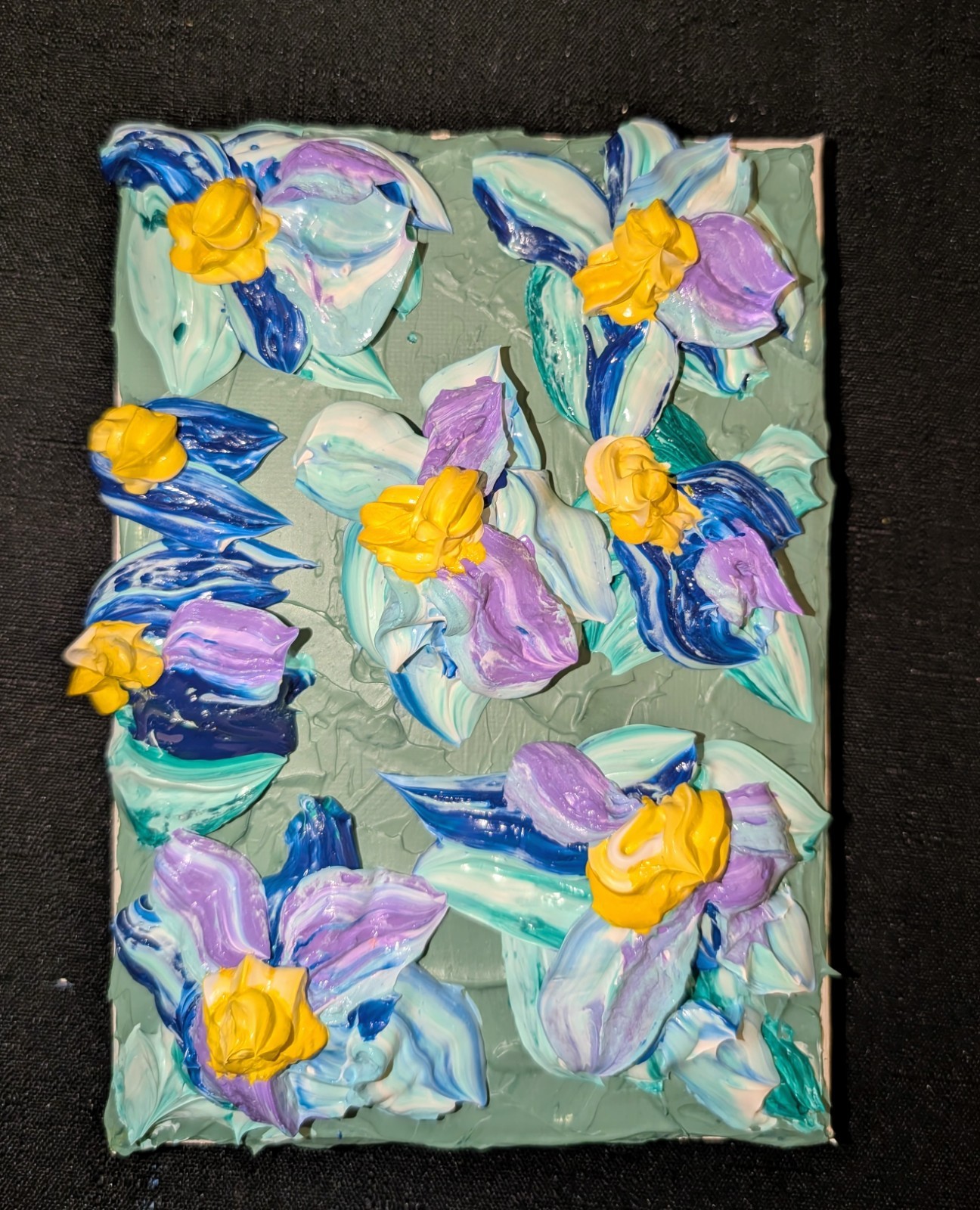 Spring Flowers textured acrylic art. 5x7 canvas. Impasto painting