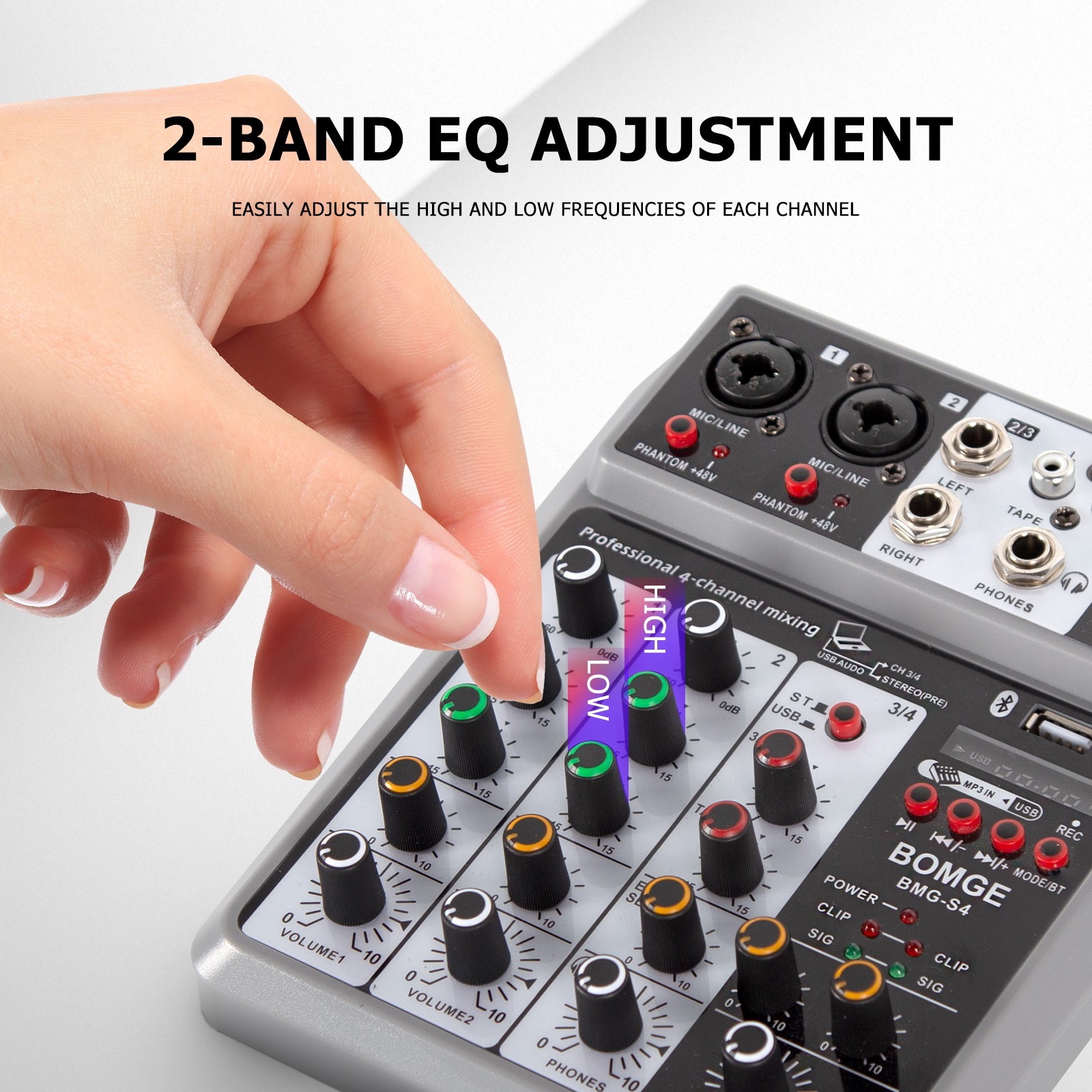 S4 Professional 4-Channel Audio Mixer - Bluetooth USB & 48V Phantom Power
