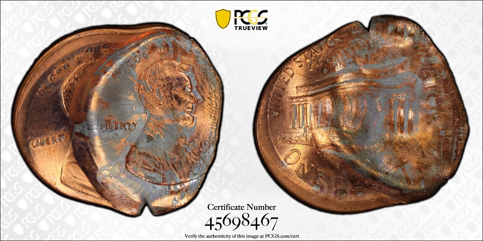 Massive Double Struck 1c Lincoln - Rare Mint Error coin PCGS MS64RD