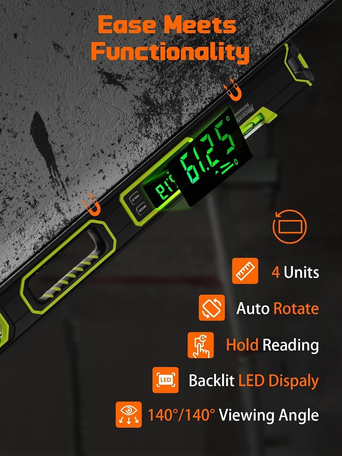 10-Inch Digital Level, Portable Electronic Angle Finder with Backlit Display,...