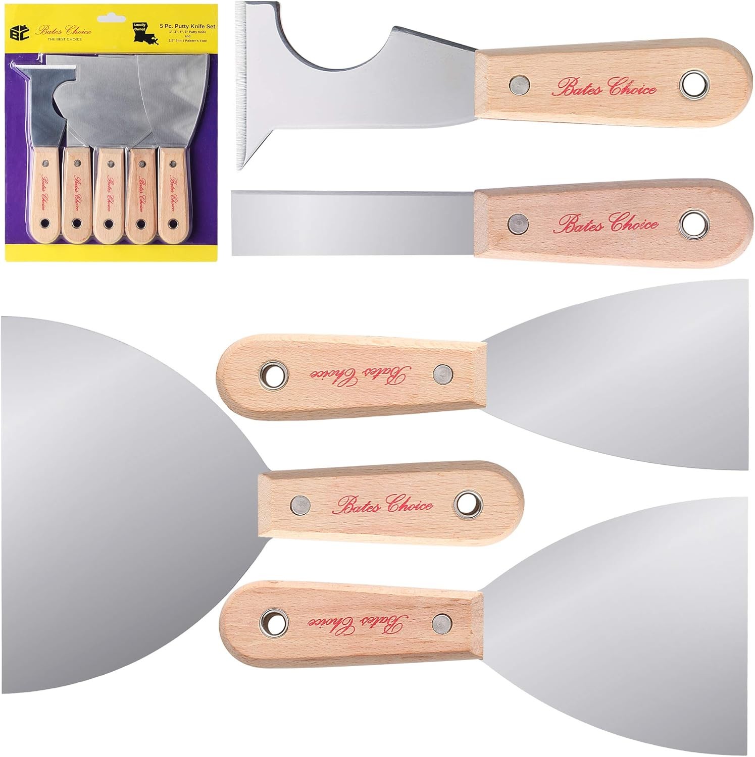 5 Pc Paint Scraper & Putty Knife Set – Wall Repair, Paint Removal, 5-in-1 Tool