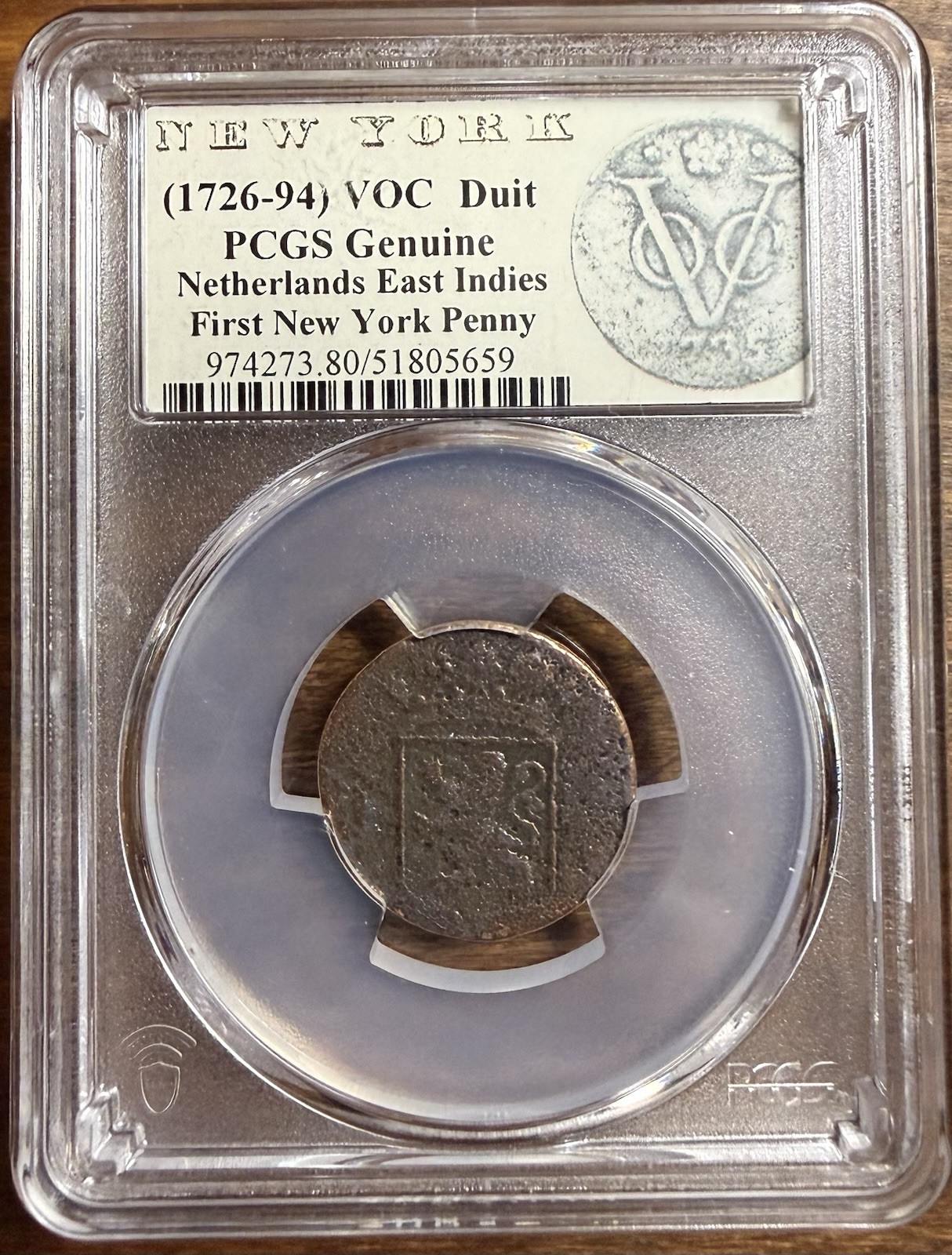 1726-94 First New York Penny VOC Duit, PCGS Gen. Netherlands East Indies 1742*30