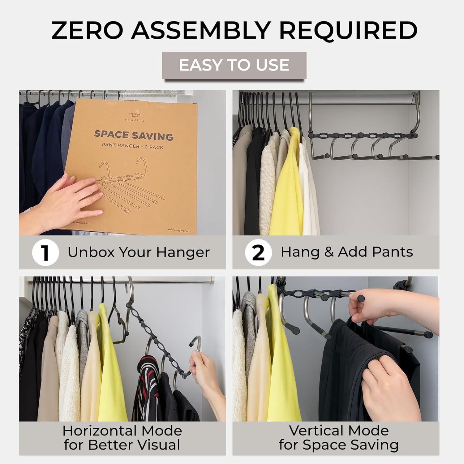 Pants Hangers Space Saving - 2 Pack - Non-Slip Multi-Layer Space Saving Hangers