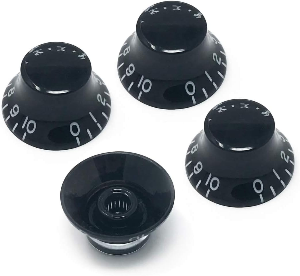 Black Top Hat Bell Knobs Compatible with Epiphone Les Paul Import Electric Guita