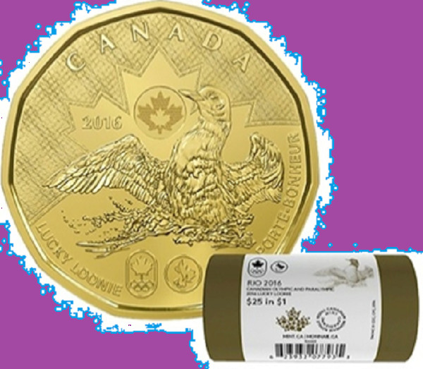 2016 Canada Olympics (Rio de Janeiro) Lucky Loonie. UNC. One Dollar $1 Loon Coin