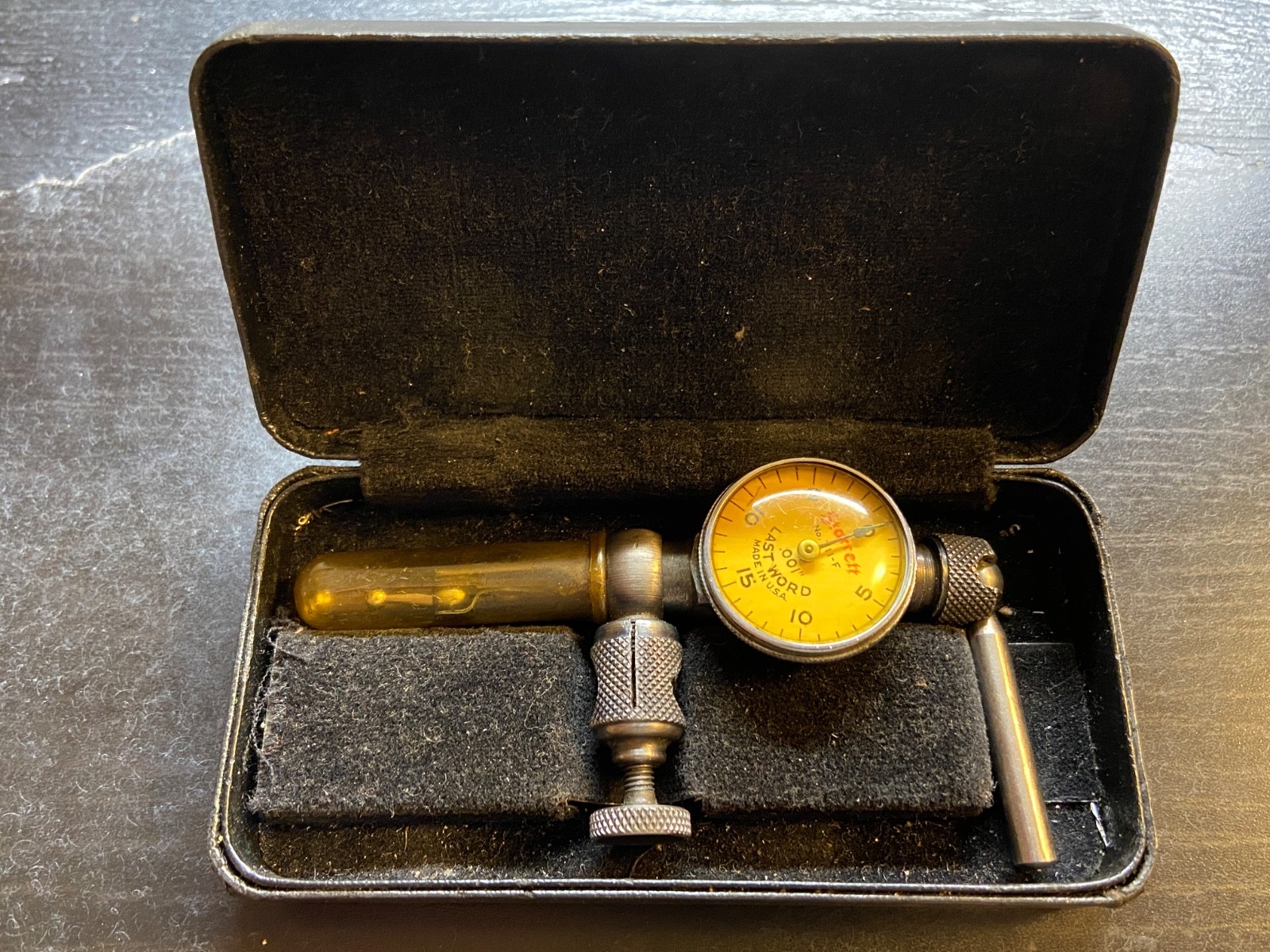 Vintage Starrett No. 711-F "Last Word" Universal Test Indicator w/ Original Case