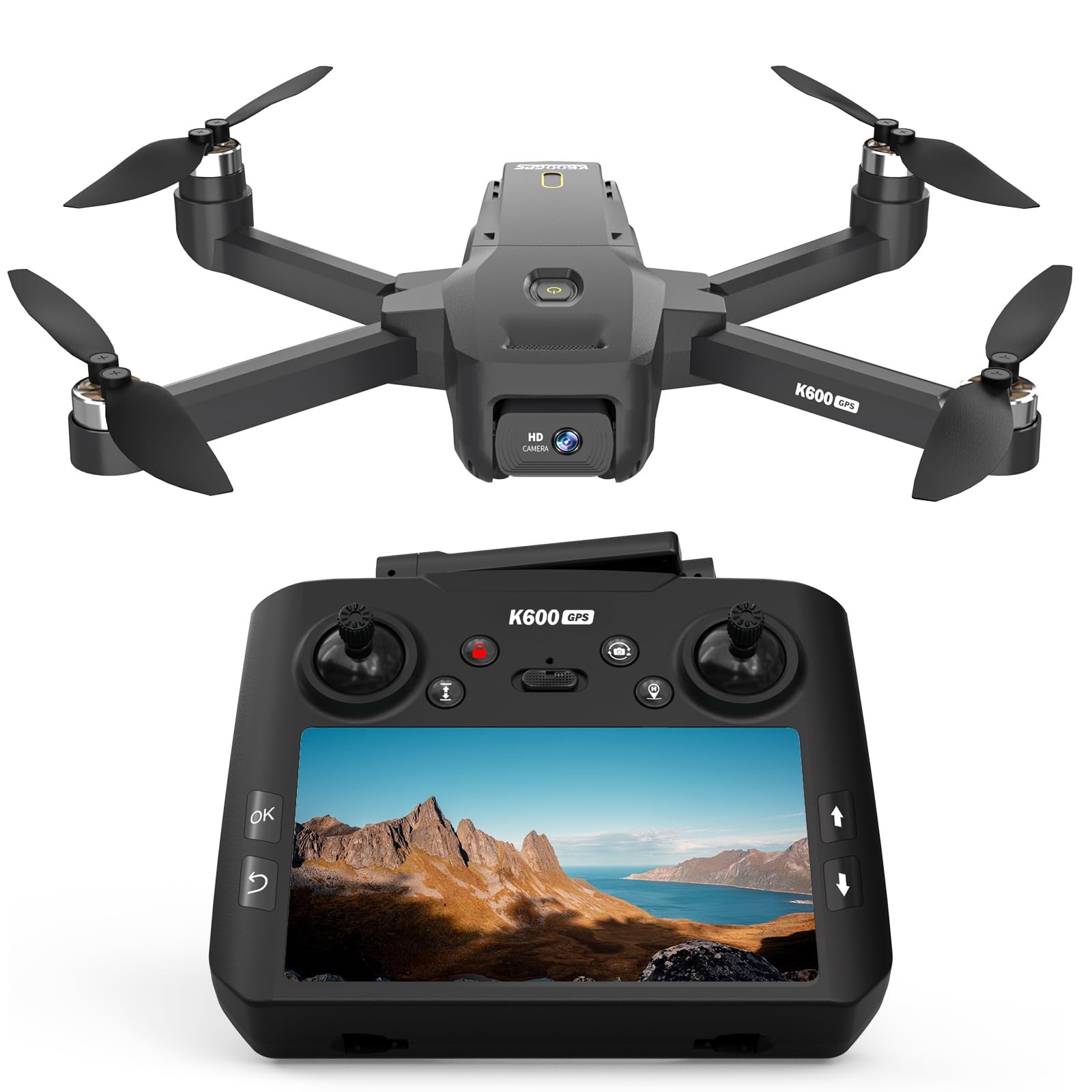 GPS Drone with EIS Camera for Adults Beginners,4.5" HD LCD RC Screen,Al Black