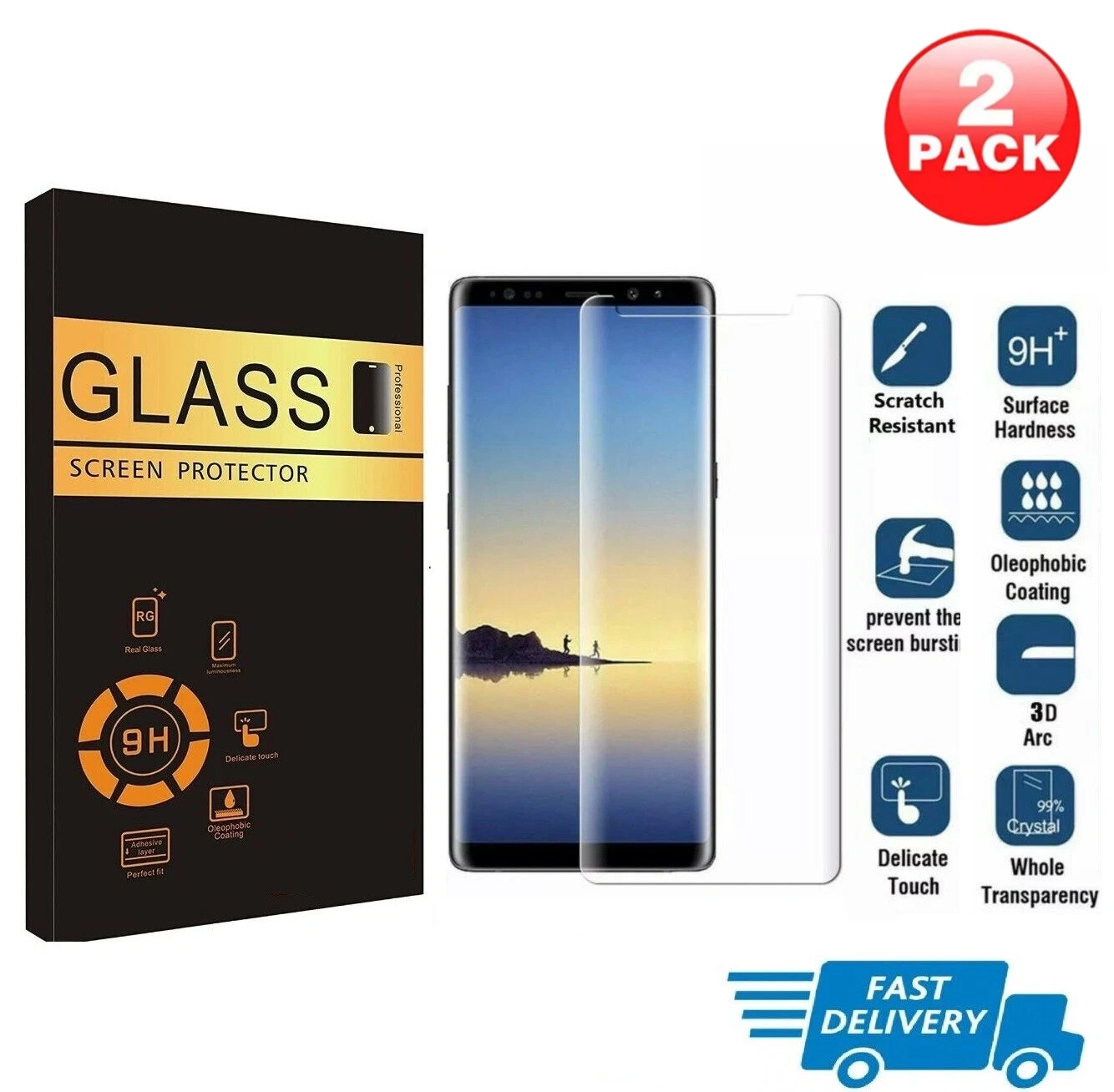 2 Pack Tempered Glass Screen Protector For Samsung Galaxy Note S8 S9 S10 S20 S22