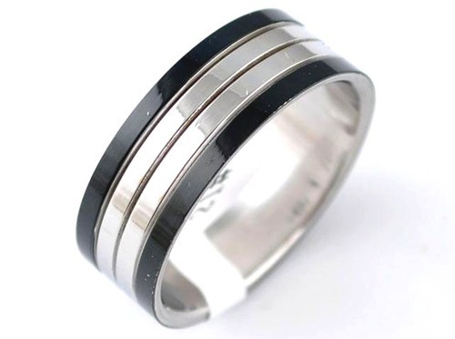 Men's Teenage Stainless Steel Ring 2 Black Bands New 558