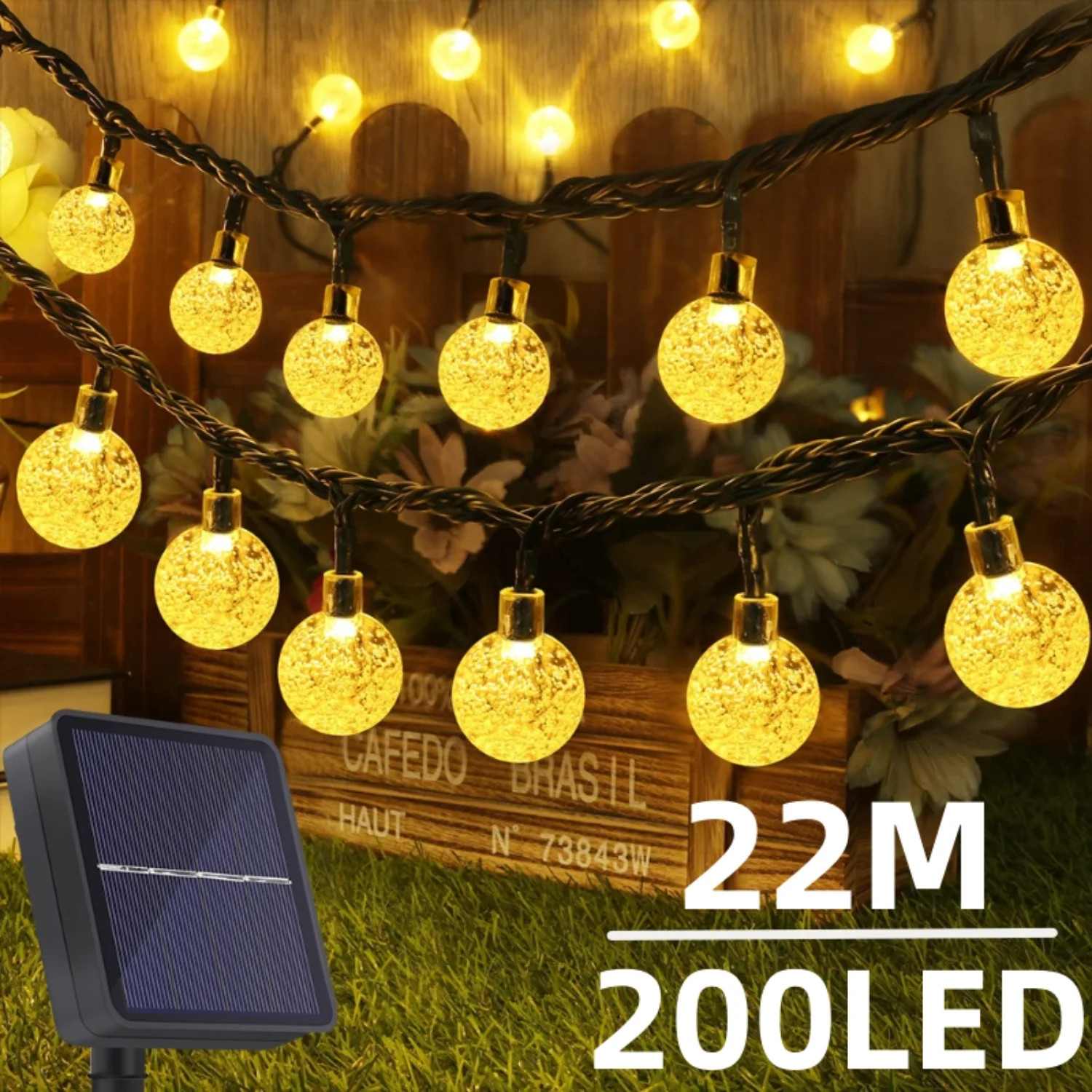 Solar String Lights Outdoor 200 Led Crystal Globe Lights Waterproof Solar Festoo