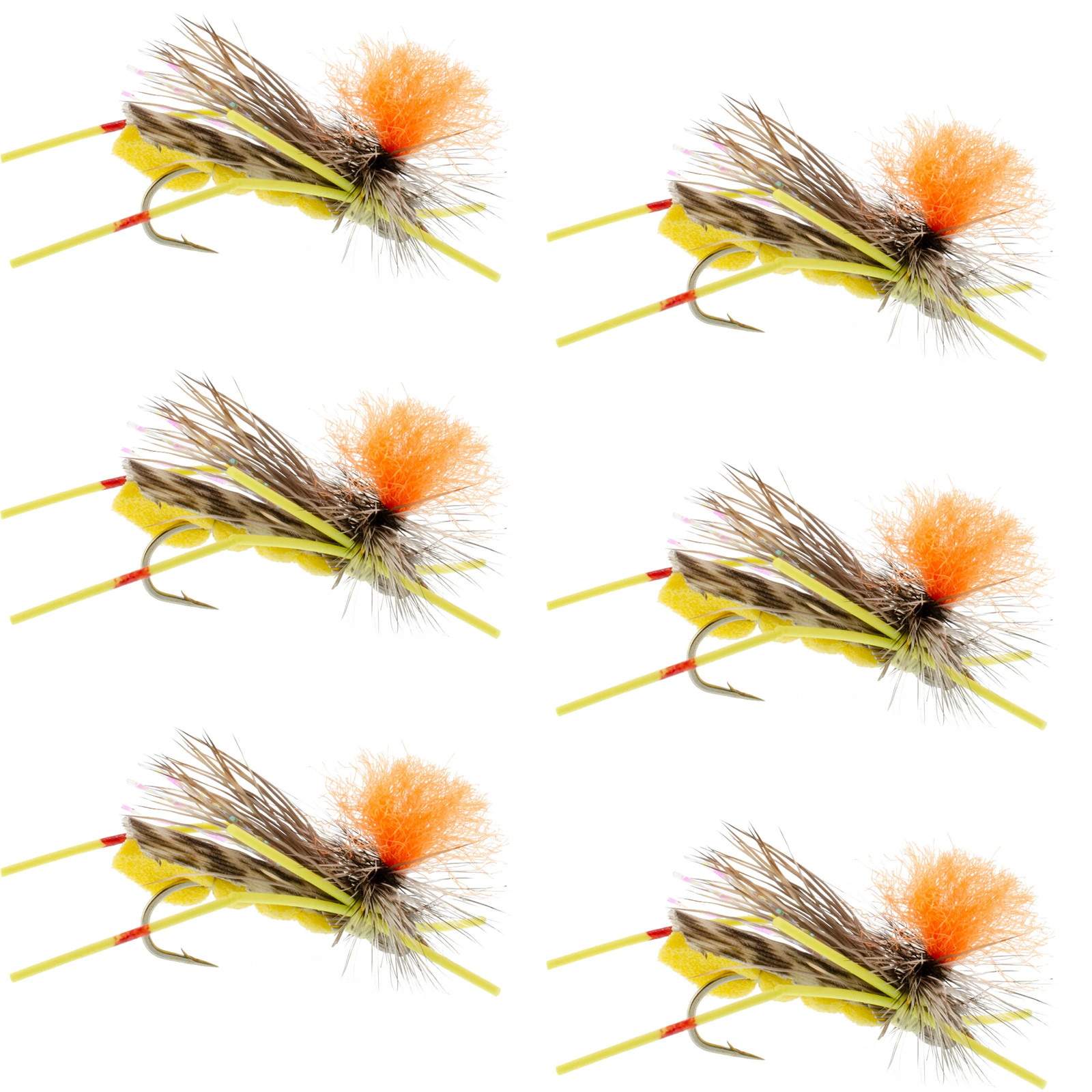 Feth Hopper Yellow - Foam Grasshopper Fly Pattern - 6 Flies Size 10