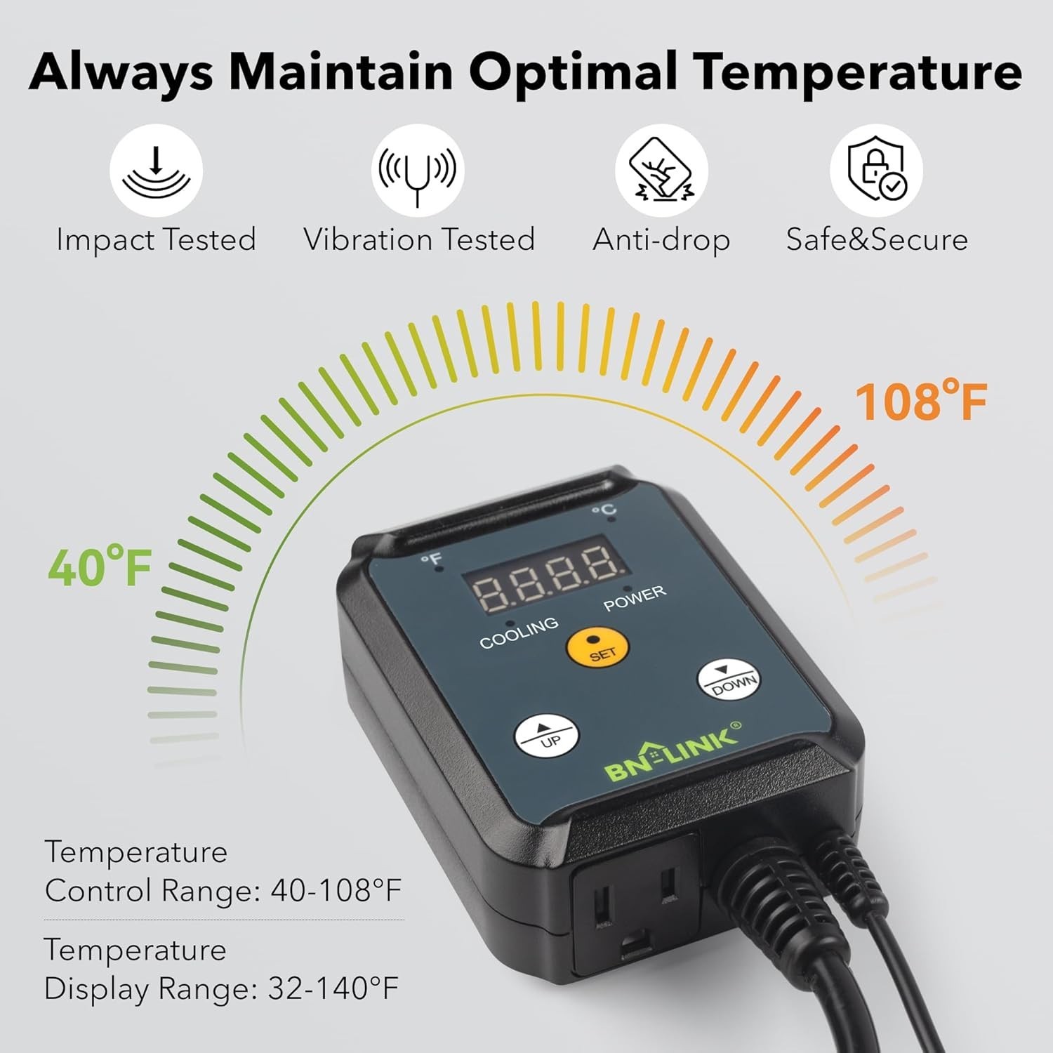 Digital Cooling Thermostat Controller, Temperature Controlled Outlet Attic Fan