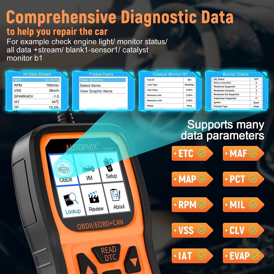Autophix OM126P Check Engine Light Code Reader Car Scanner OBD2 Diagnostic Tool
