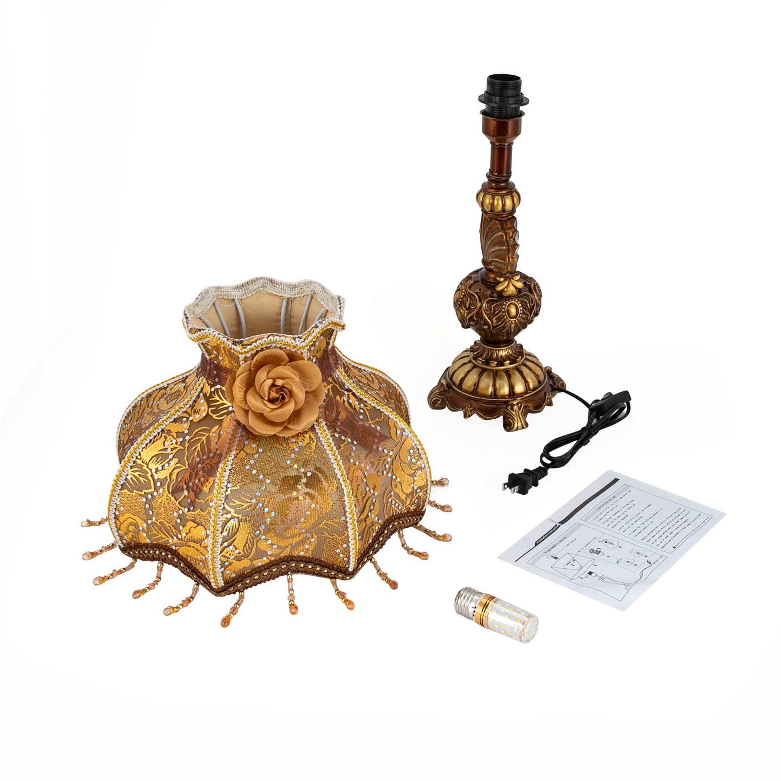 European Style Flower Table Lamp with Push-Button Switch and Elegant Design
