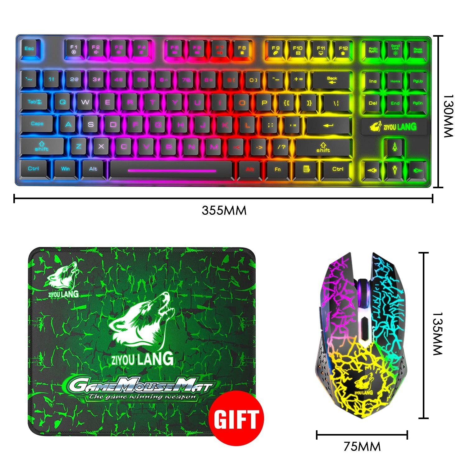Wireless Gaming Keyboard and Mouse Combo,Rainbow Backlit Rechargeable 3800mAh...