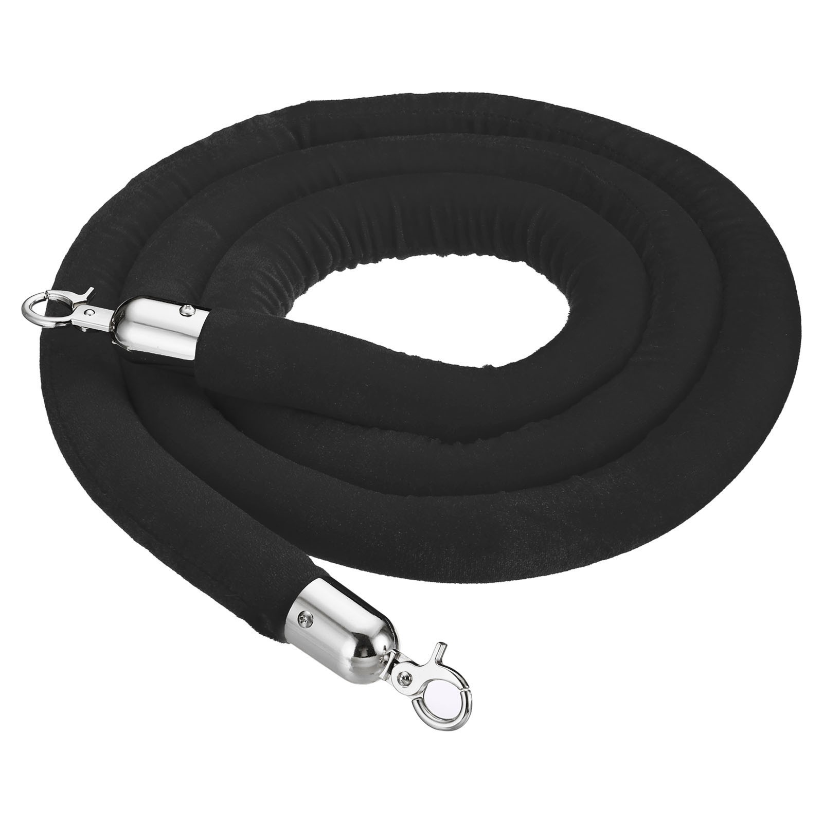 8ft Velvet Stanchion Rope Crowd Control Barrier Rope w Snap Hooks Silver Black